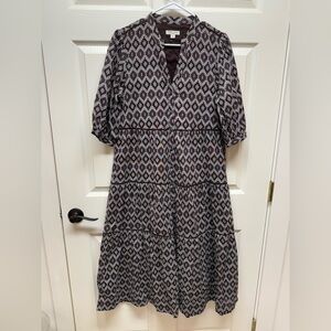 Tecovas Brown and White Patterned Midi Dress